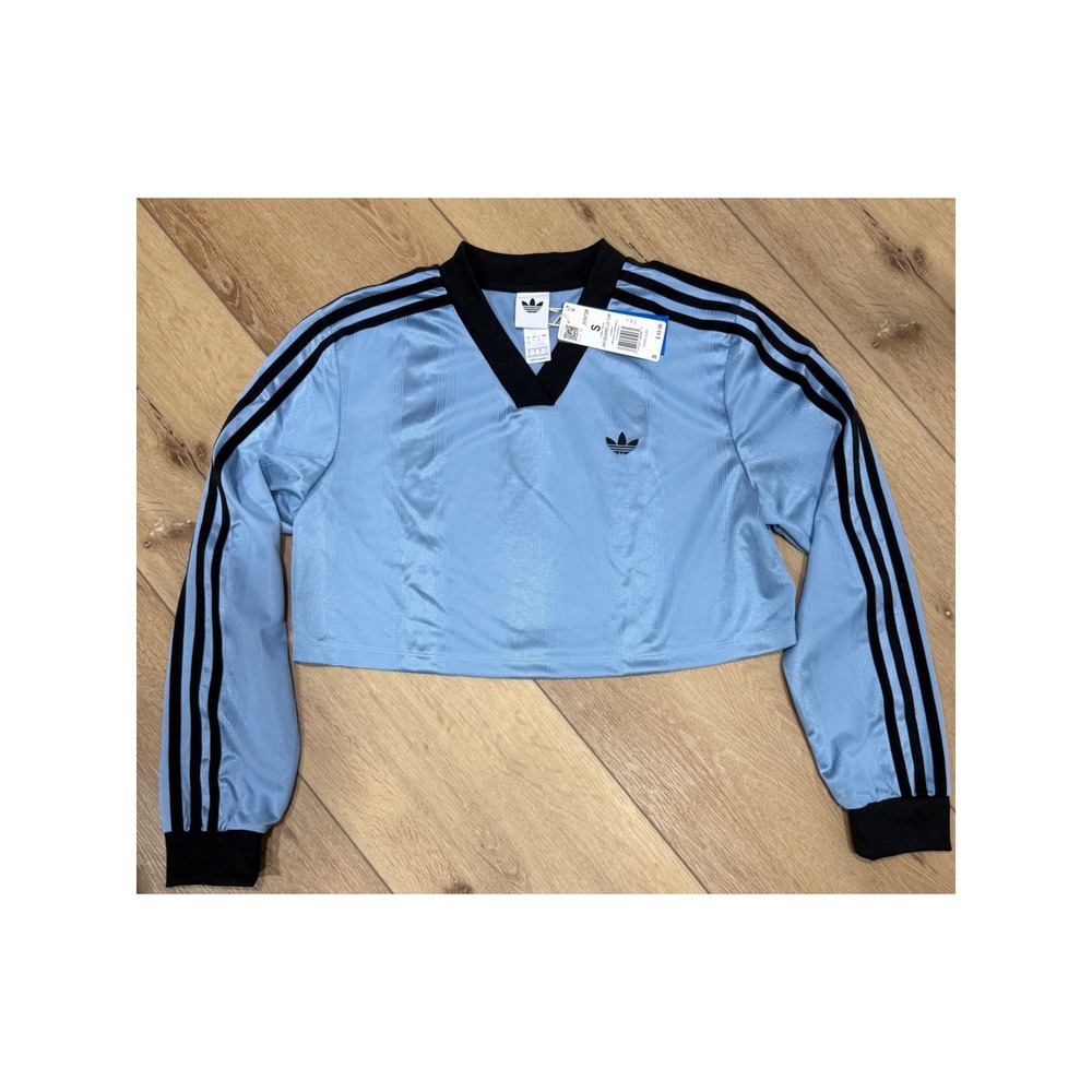 Adidas Originals Womens Jacquard long sleeve Crop Blue Stripe Trefoil Small